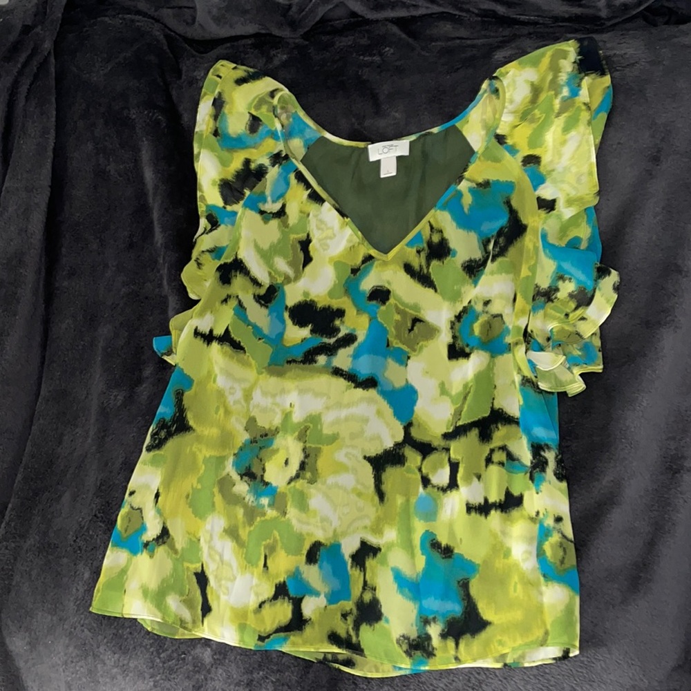 Large green patterned tank top blouse loft